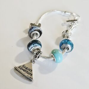 August Adventure Murano Beaded 925 Sterling Silver Charm Pandora Style Bracelet